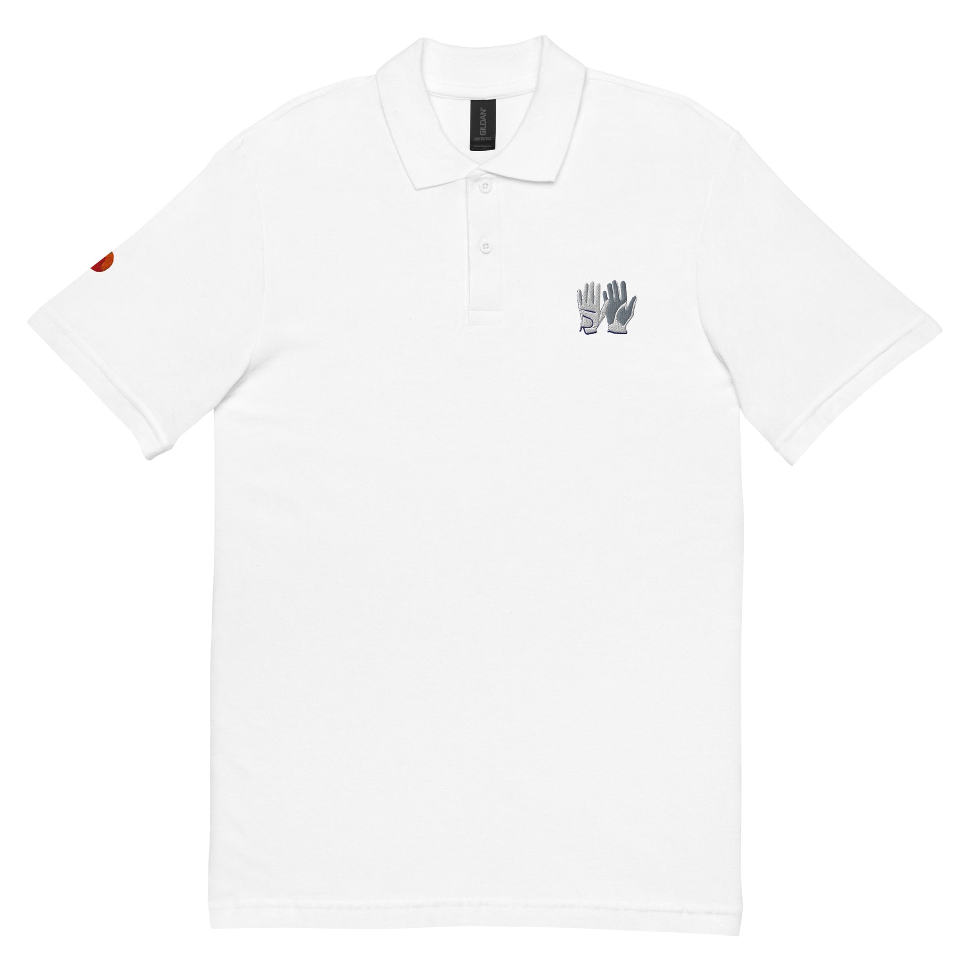 Polo de golf blanc blau gris brodat amb guants – Tot Queda en Família