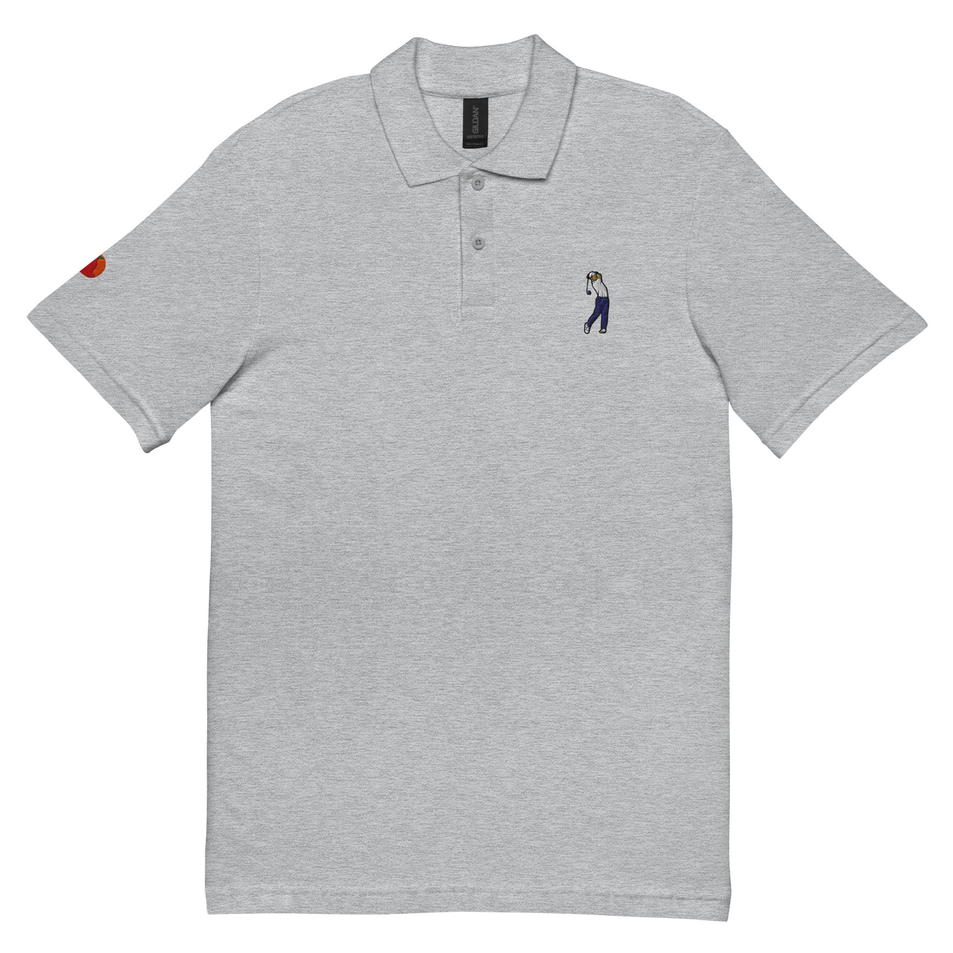 Polo de golf gris brodat amb golfista fent swing – Tot Queda en Família