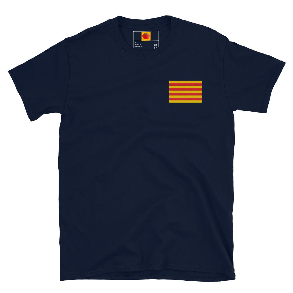 Samarreta brodada blau marí amb senyera catalana – Tot Queda en Família